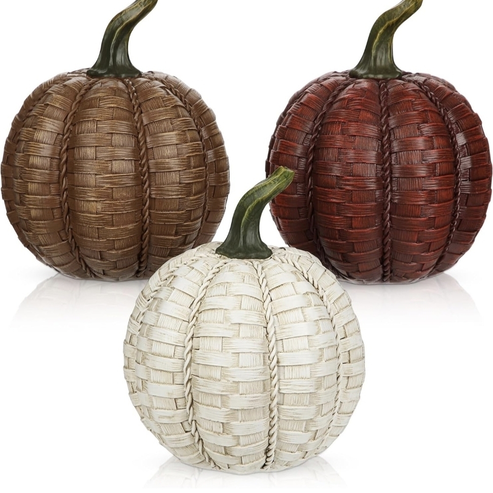 Set of Three Woven Decorative Pumpkins 6 Inch